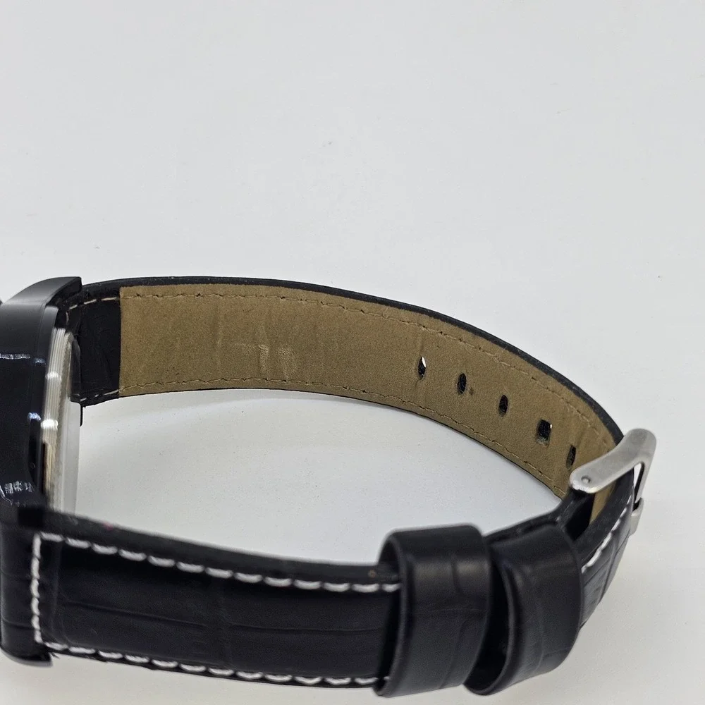 40MM Women's Watch Zebra Dial Black Case Black Leather Bands New Battery‎
